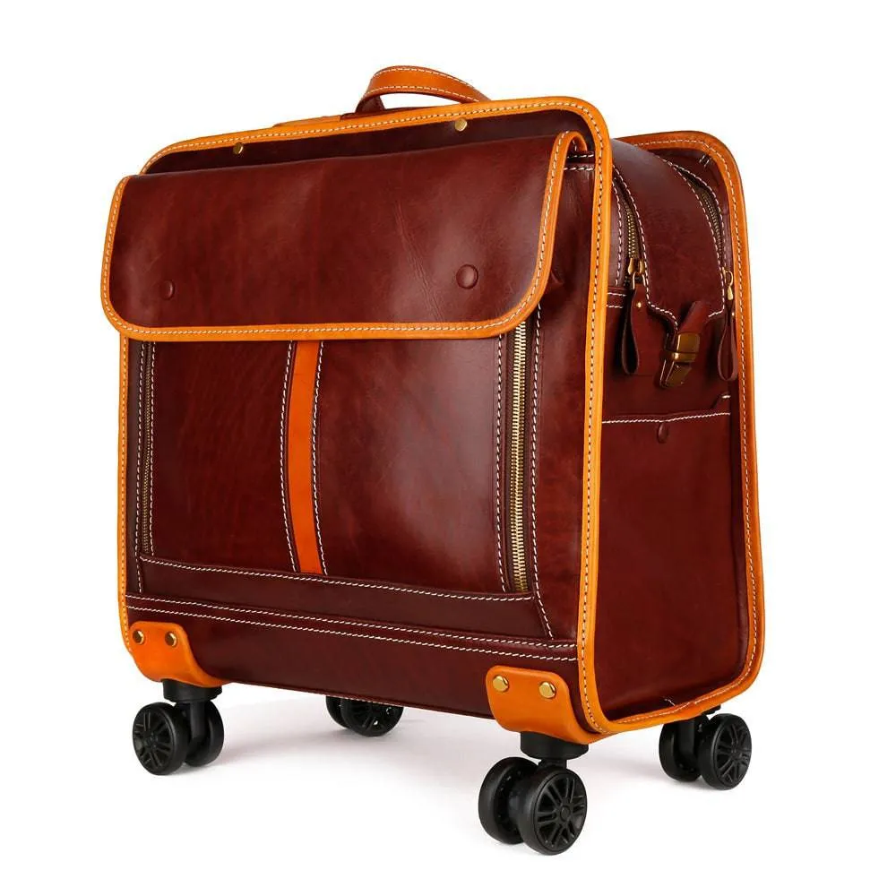 Genuine Vintage Italian Vegetable Tanned Leather 20-inch Carry-on Universal wheel Cabin Rolling Spinner Travel Luggage