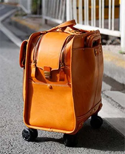 Genuine Vintage Italian Vegetable Tanned Leather 20-inch Carry-on Universal wheel Cabin Rolling Spinner Travel Luggage