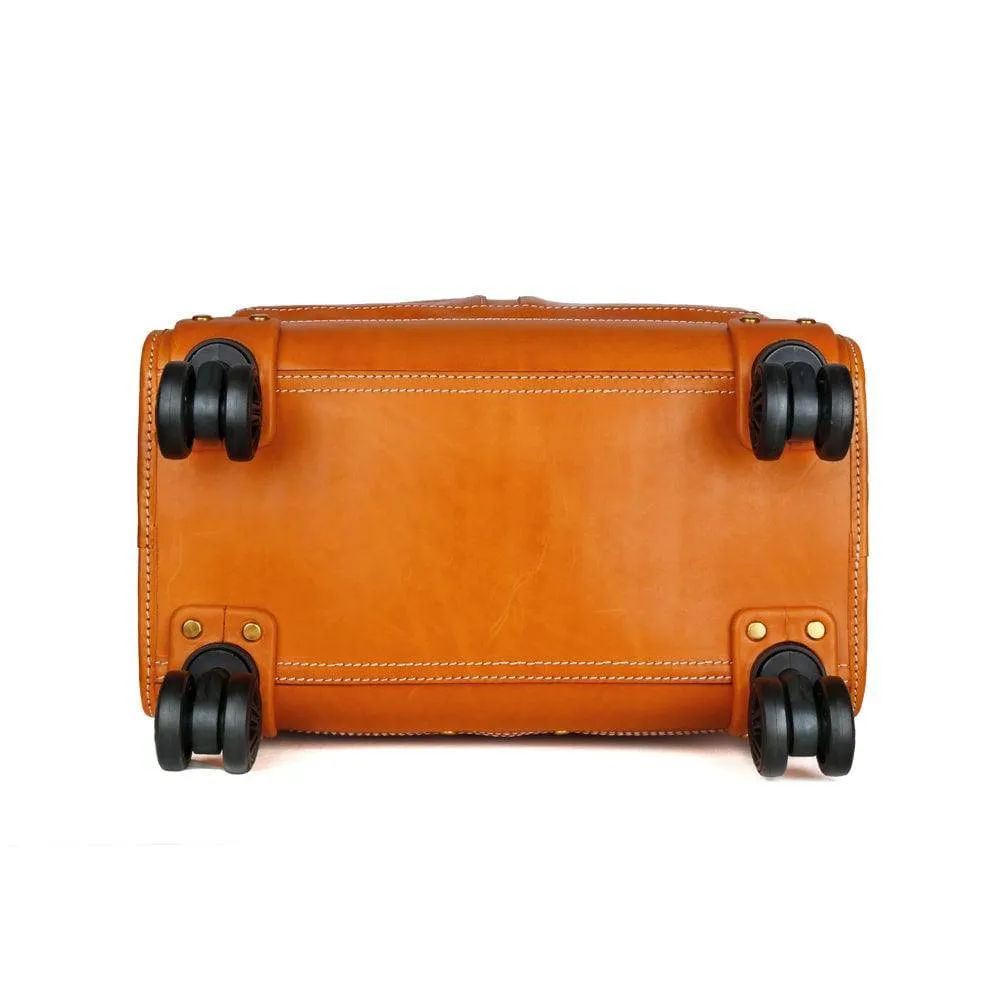 Genuine Vintage Italian Vegetable Tanned Leather 20-inch Carry-on Universal wheel Cabin Rolling Spinner Travel Luggage