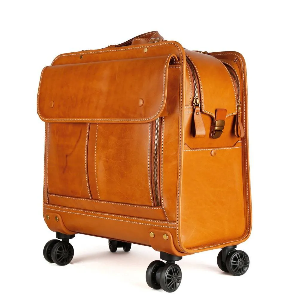 Genuine Vintage Italian Vegetable Tanned Leather 20-inch Carry-on Universal wheel Cabin Rolling Spinner Travel Luggage