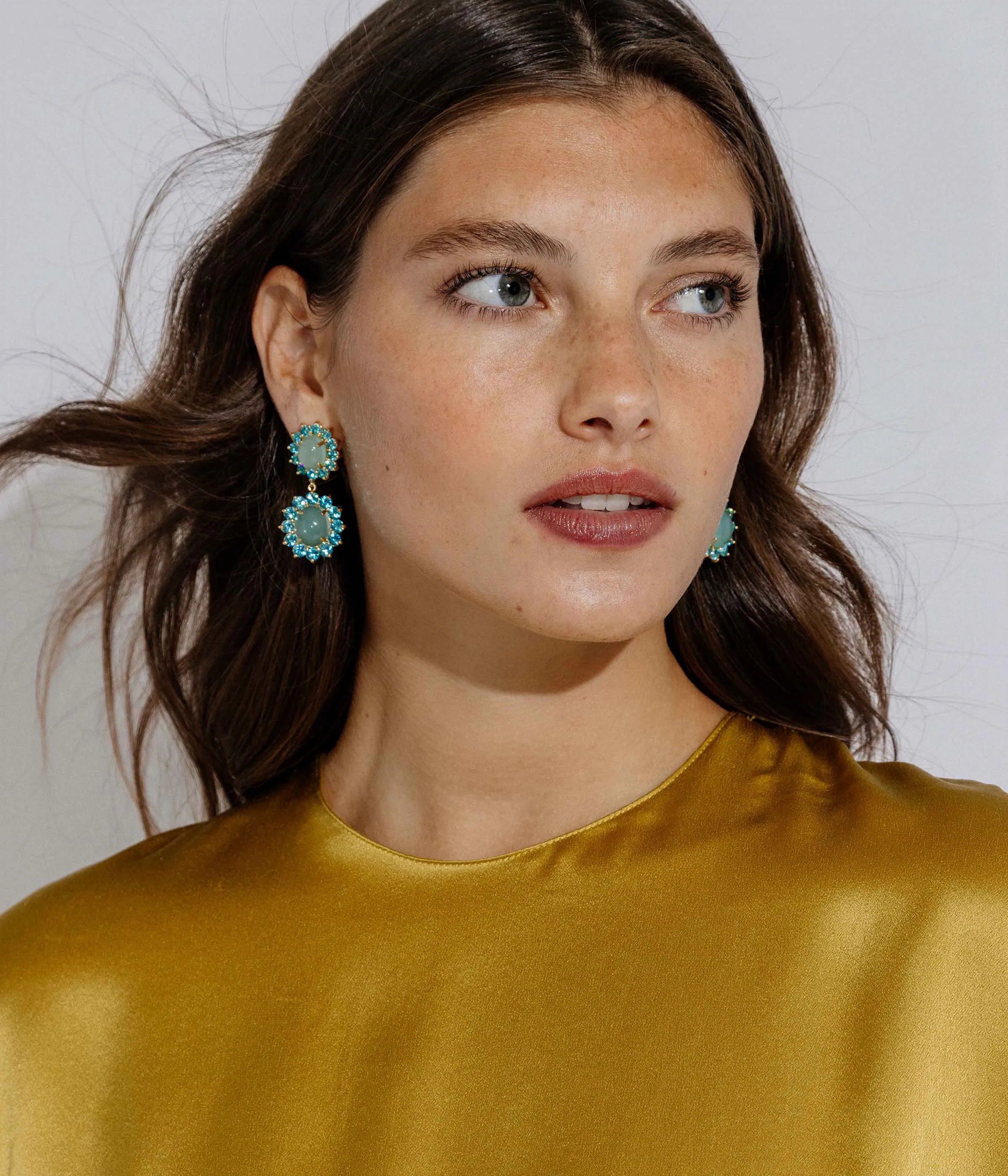 Georgie Drop Earrings in Aqua