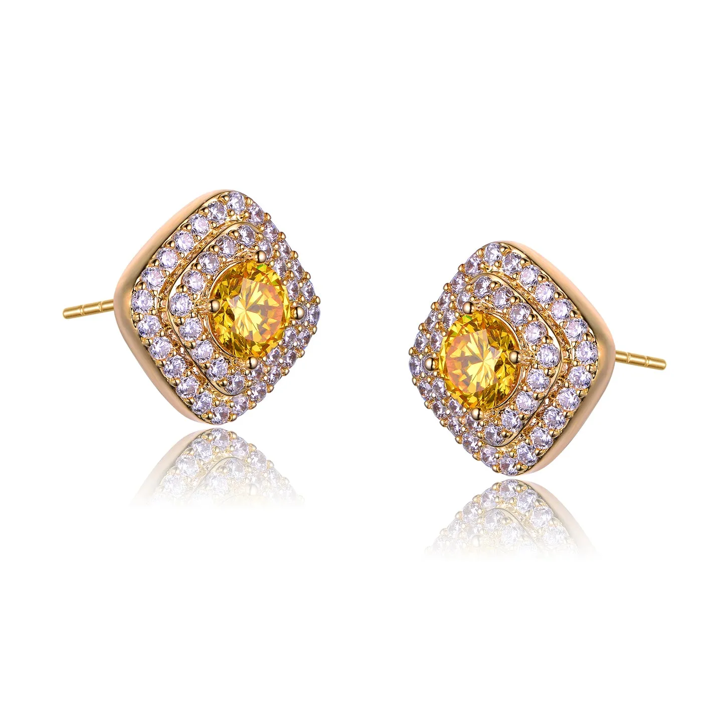 Gold Plated Clear Cubic Zirconia Pave Stud Limited Time Special Earrings