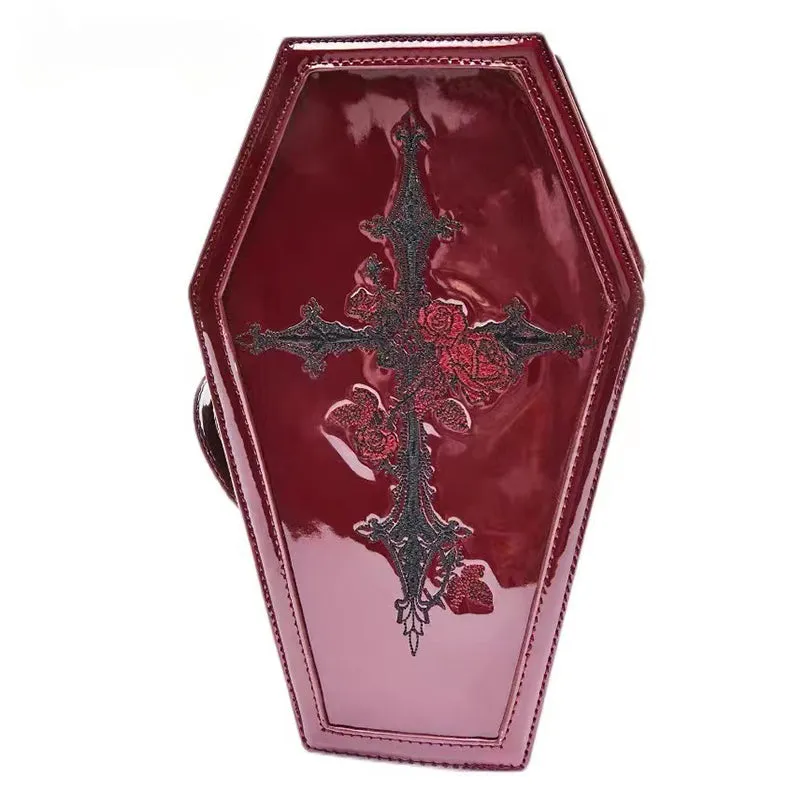 Gothic Embroidered Rose Punk Vintage Coffin Shape Crossbody Bag