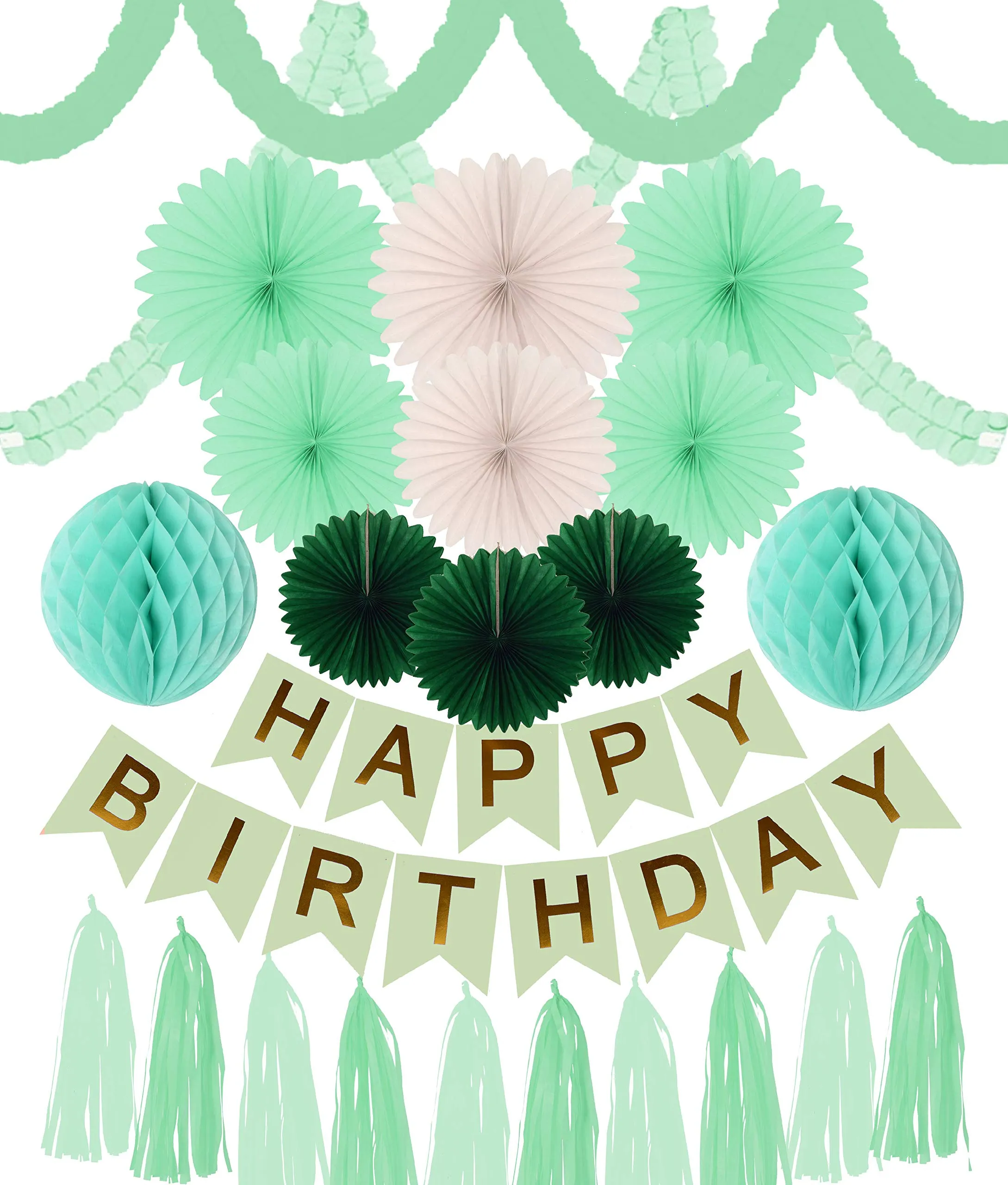 Green Birthday Decoration- Green and Gold Happy Birthday Banner - Dinosaur Garland - Green