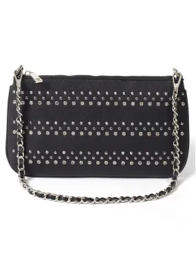 Grommet Zip-Close Crossbody - Black & Silver