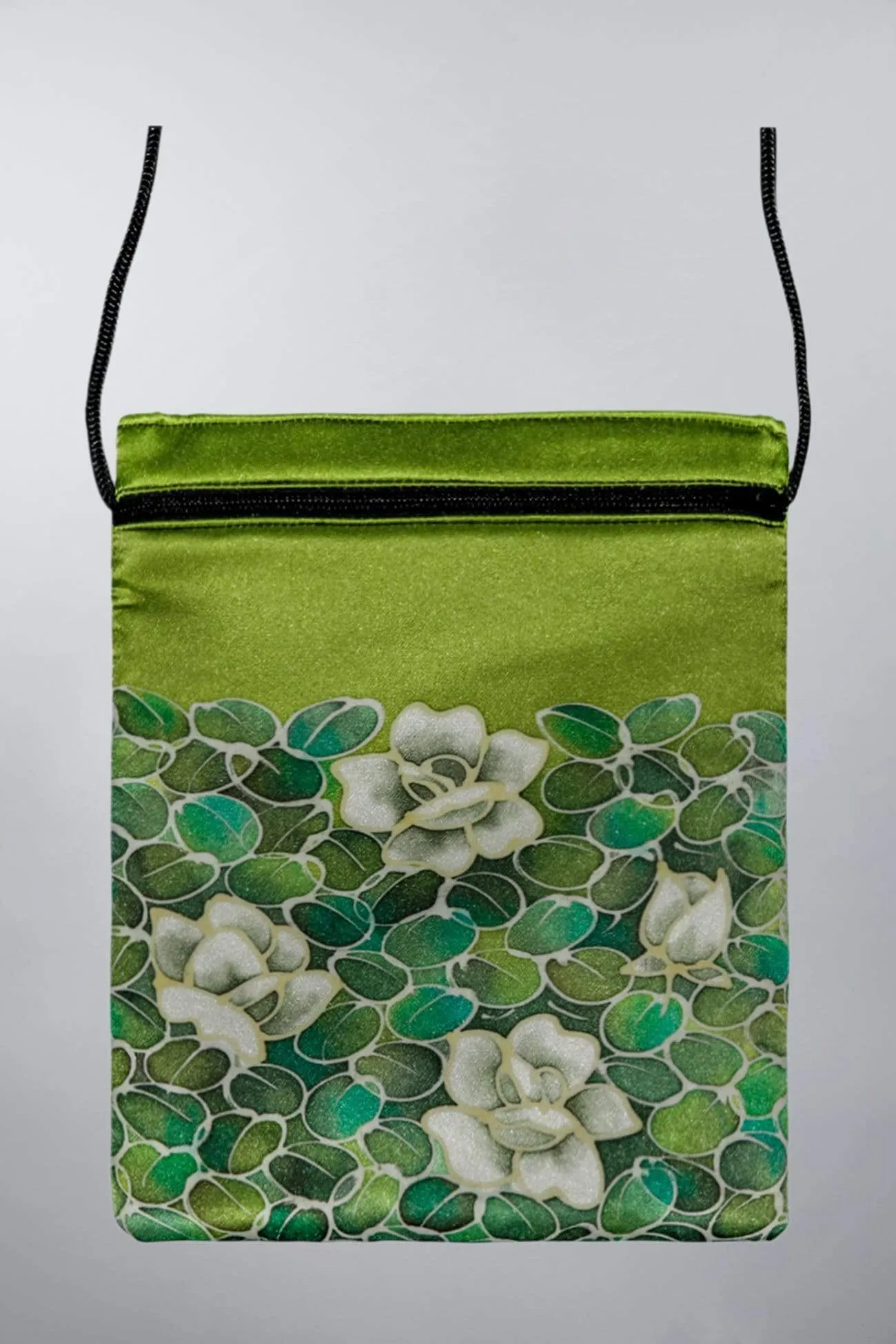 Hand-Painted Silk Passport Bag - Monochrome Flower