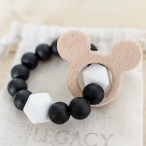 Handmade Mickey Mouse Silicone   Wood Teether