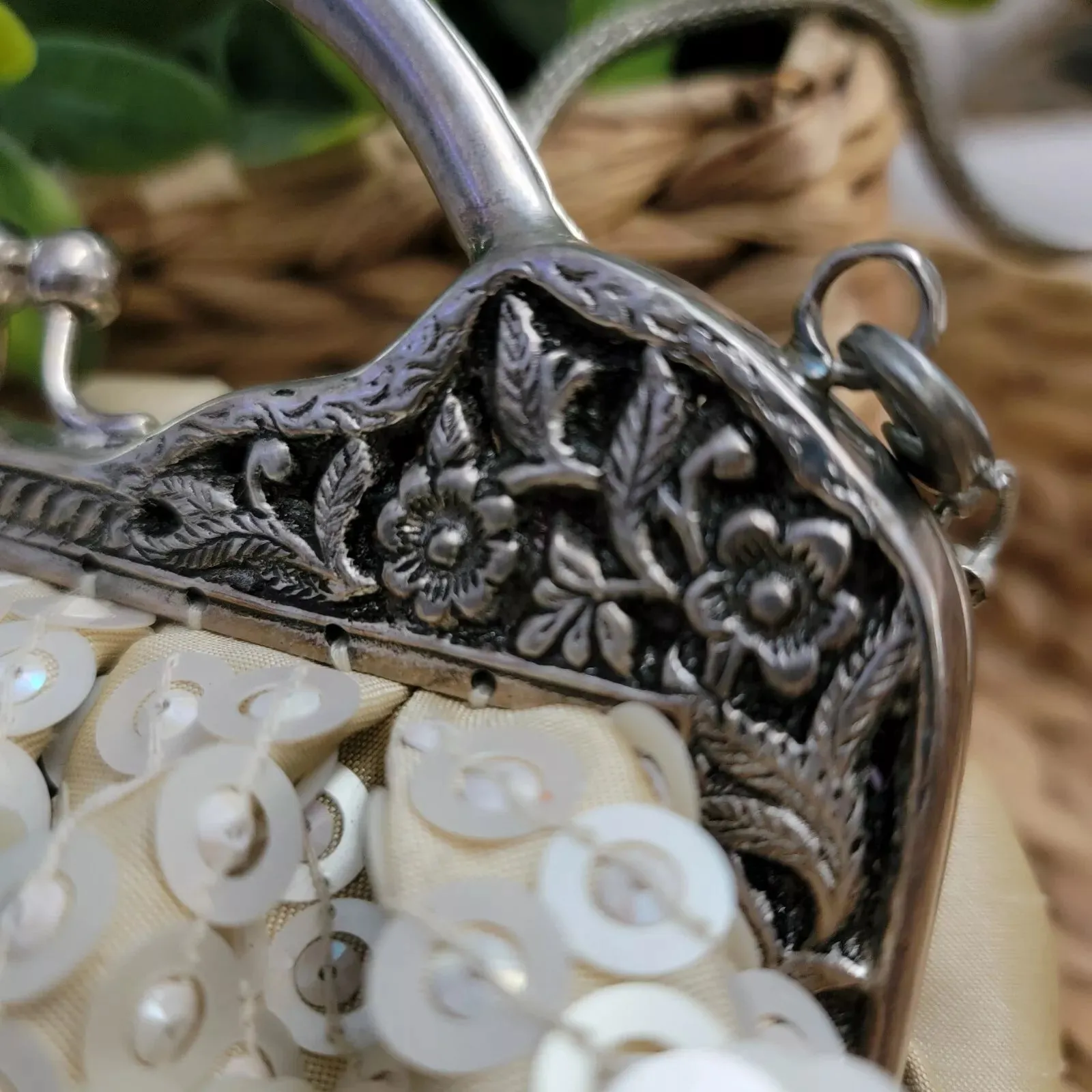 Handmade Victorian Vintage Style Wedding-Bridal Purse, Sequin with Silver Clasp