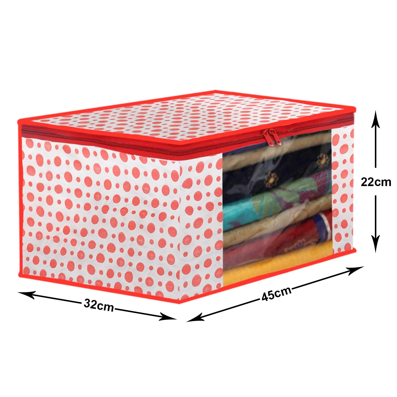 Heart Home Dot Printed Non-Woven Saree Cover, Cloth Organizer, Wardrobe Organiser With Tranasparent Window- Pack of 2 (Pink)-46HH0478