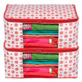 Heart Home Dot Printed Non-Woven Saree Cover, Cloth Organizer, Wardrobe Organiser With Tranasparent Window- Pack of 2 (Pink)-46HH0478