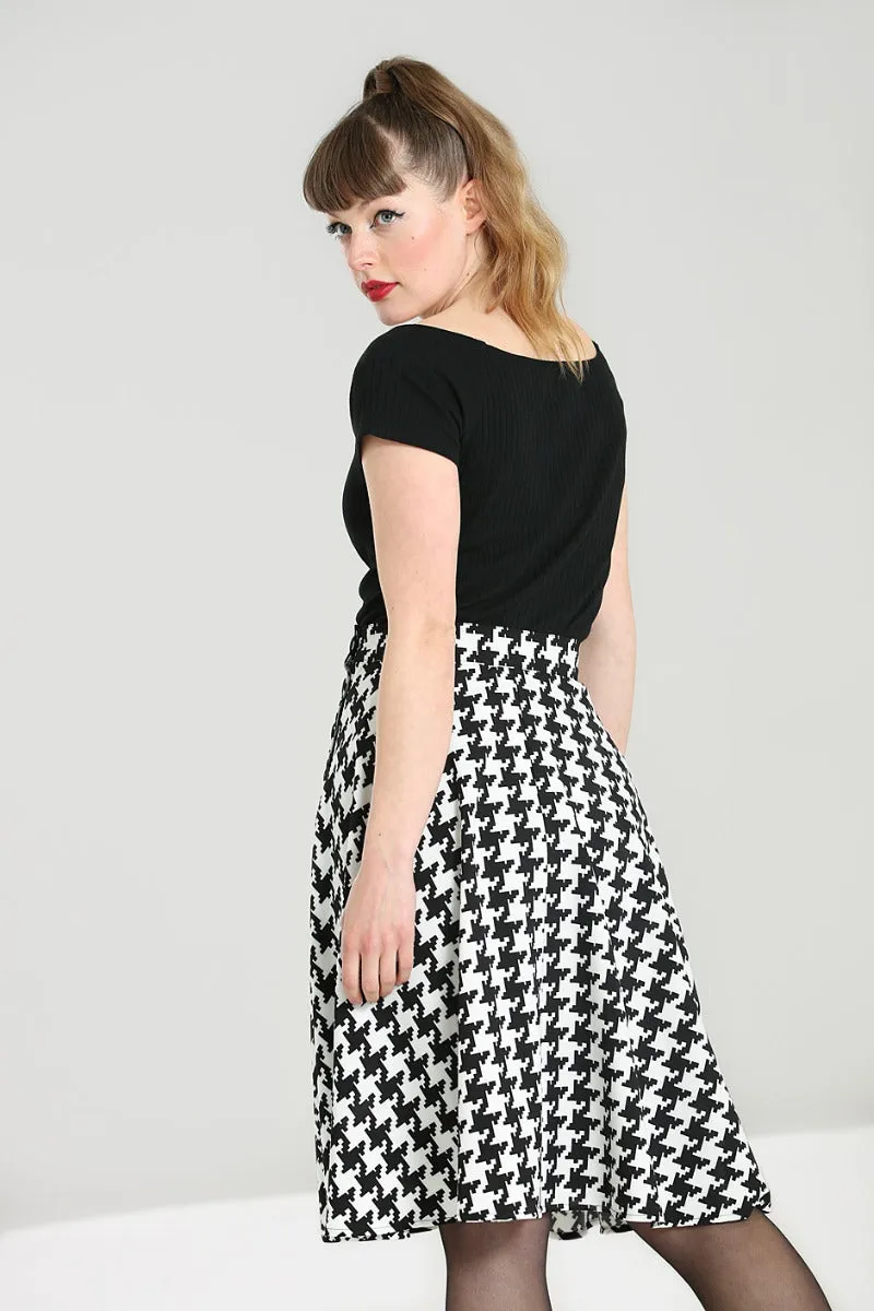 Hell Bunny Blake Skirt Houndstooth Button Feature