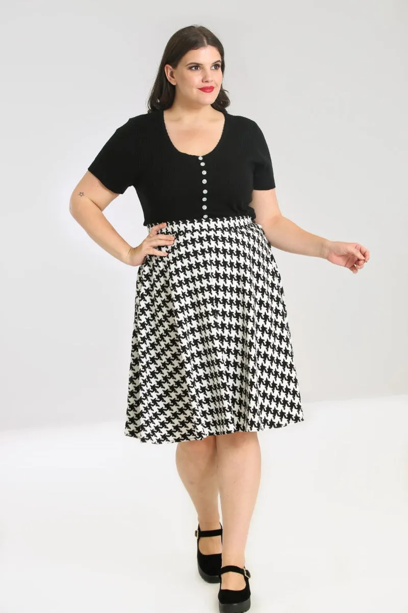 Hell Bunny Blake Skirt Houndstooth Button Feature