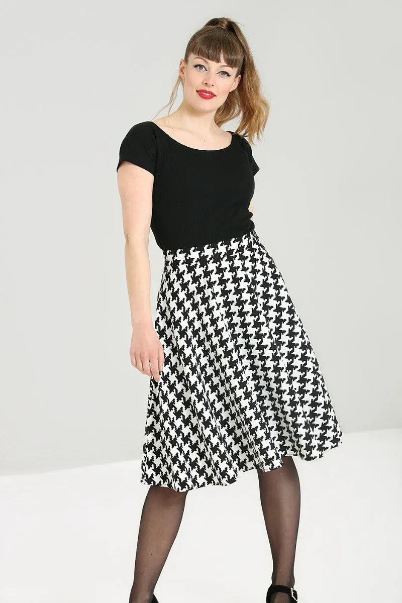 Hell Bunny Blake Skirt Houndstooth Button Feature