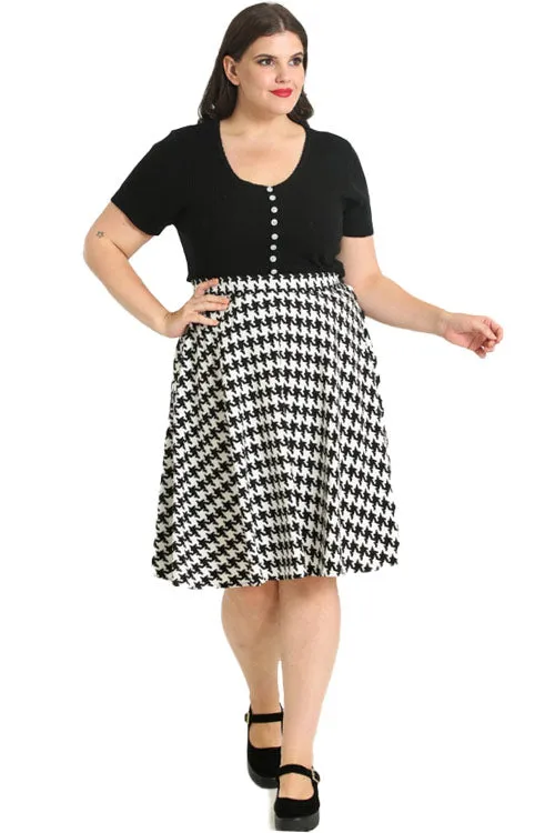 Hell Bunny Blake Skirt Houndstooth Button Feature