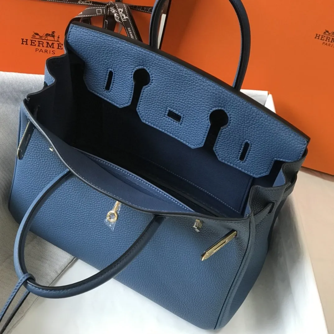 HM Birkin Blue For Women Gold-Toned Hardware 11in/30cm