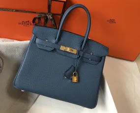 HM Birkin Blue For Women Gold-Toned Hardware 11in/30cm