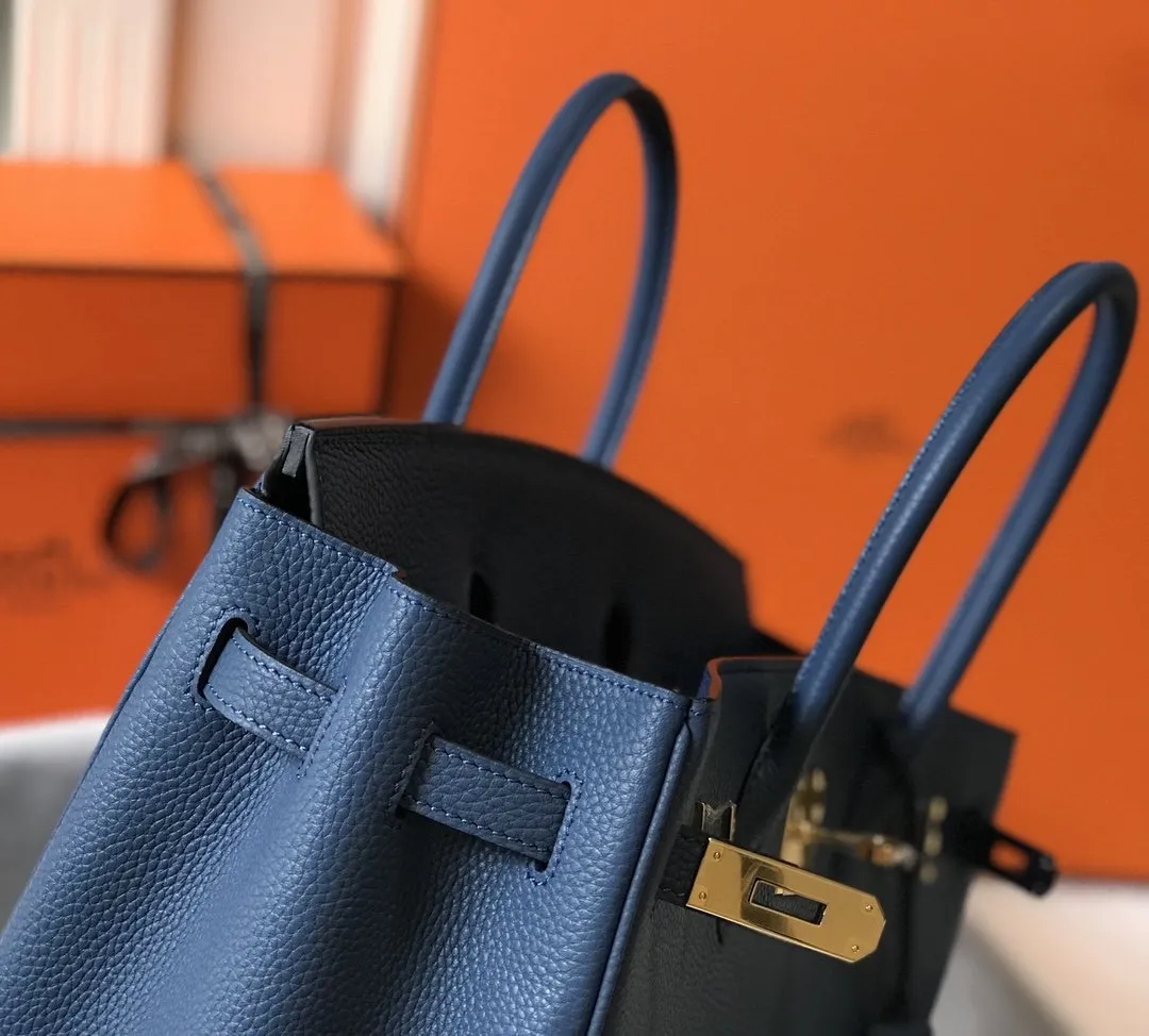 HM Birkin Blue For Women Gold-Toned Hardware 11in/30cm