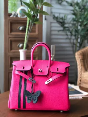 HM Birkin Dark Pink For Women Silver Toned Hardware 9.8in/25cm