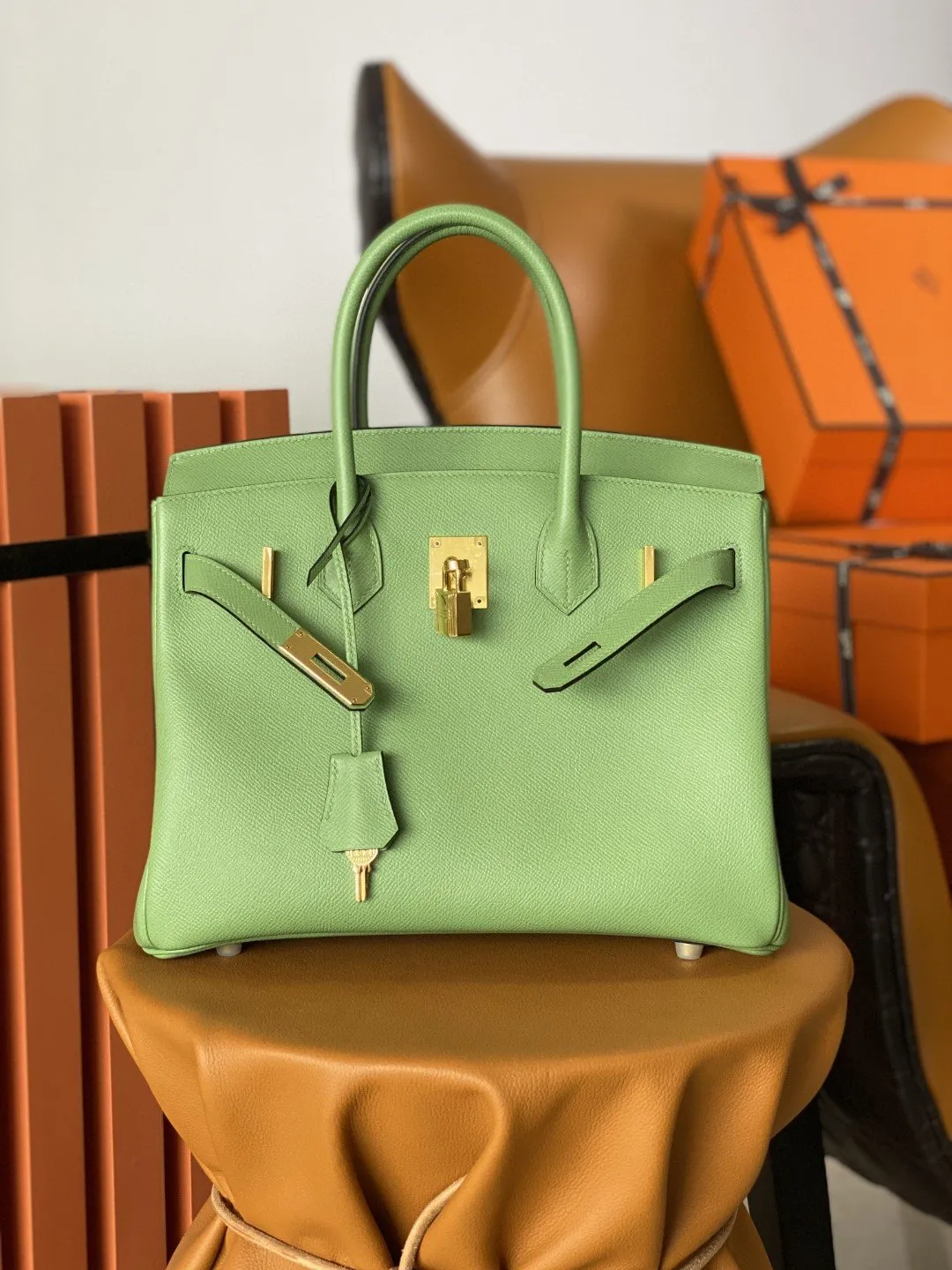 HM Birkin Nata Swift Green For Women Gold Toned Hardware 11.8in/30cm