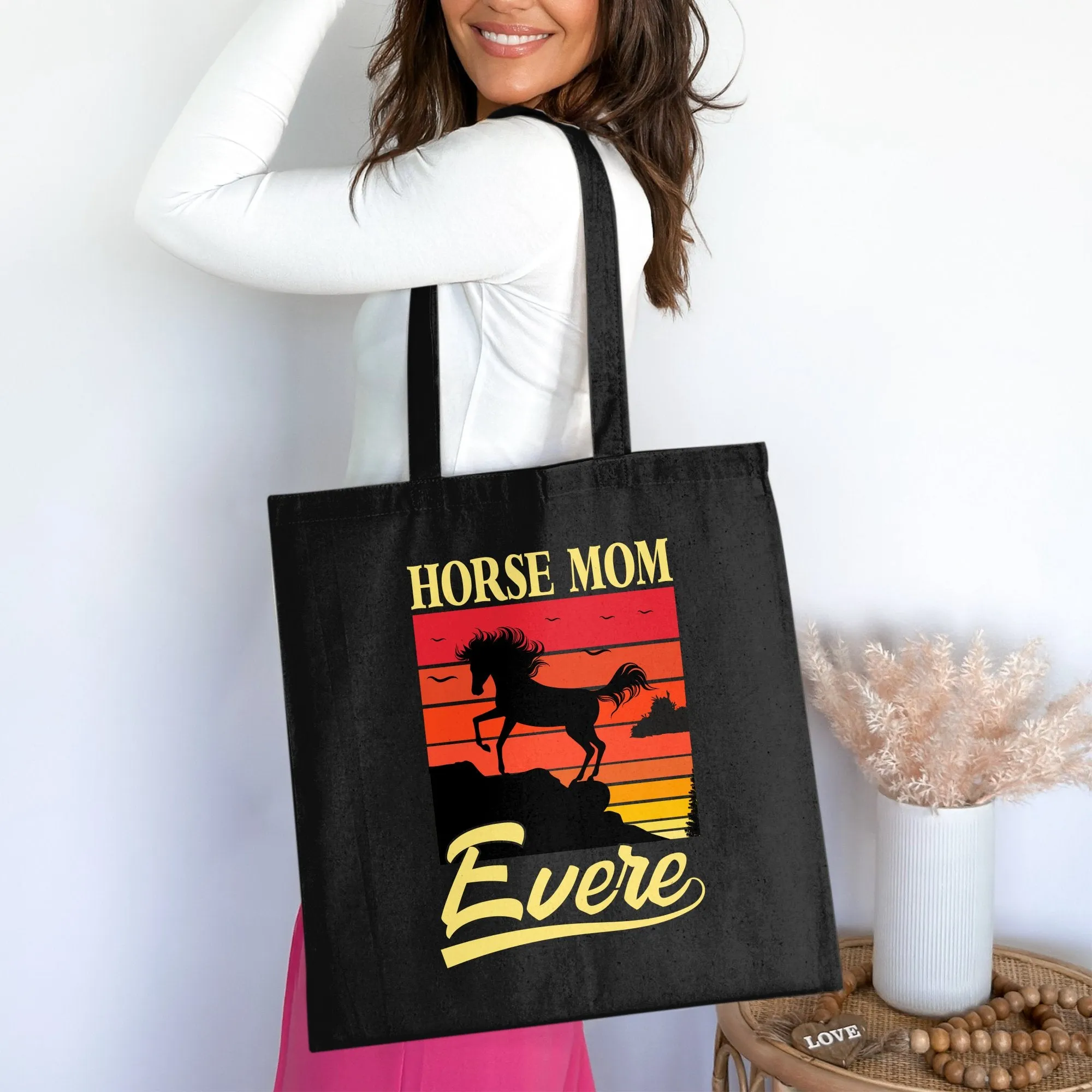 Horse Mom Tote Bag, Perfect Birthday Gift for Horse Lovers, Cotton Bag for Life, Ideal for Shopping, Reusable Grocery Bag