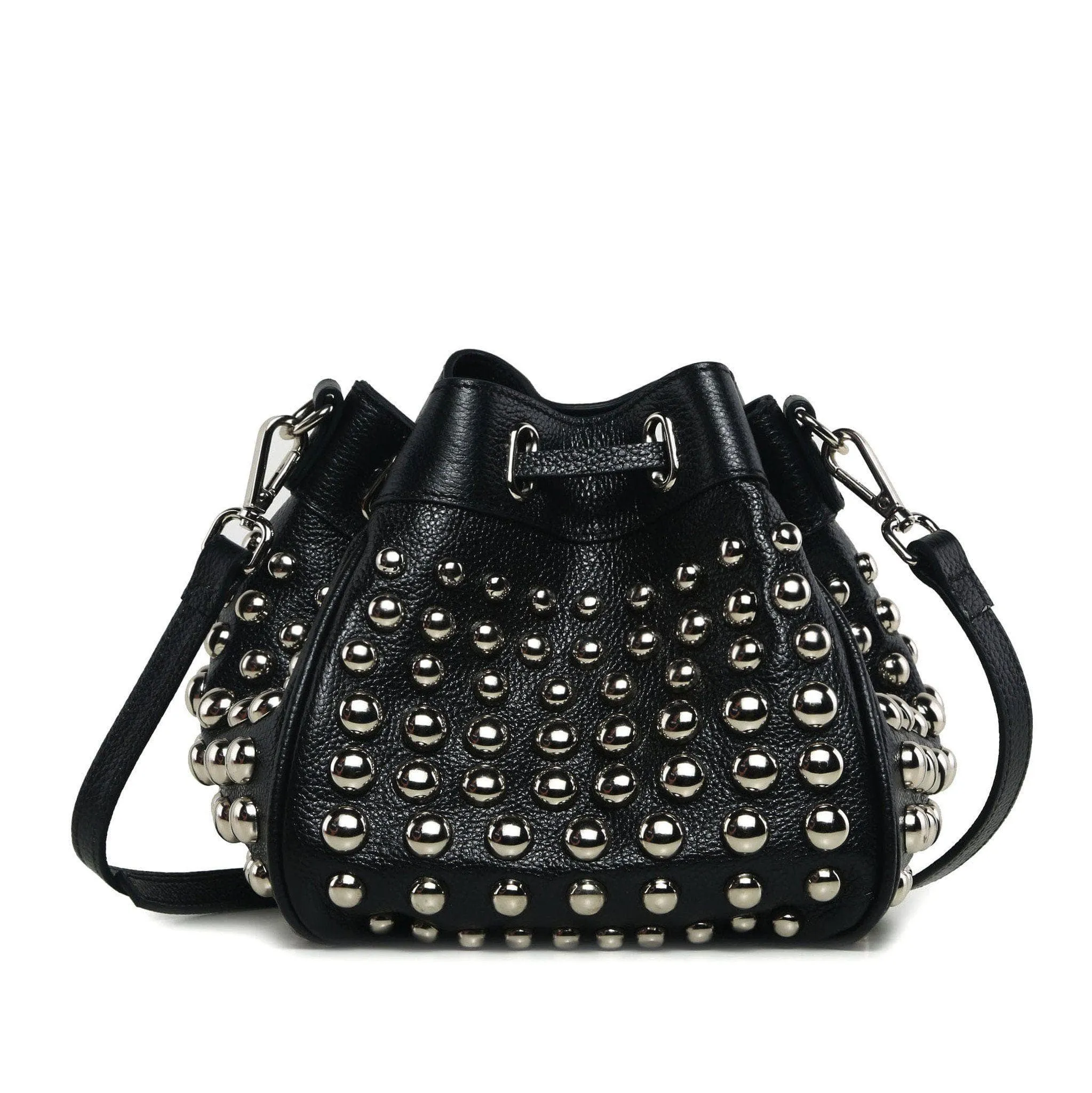 Jolyn Studded Leather Bucket Crossbody  - Black