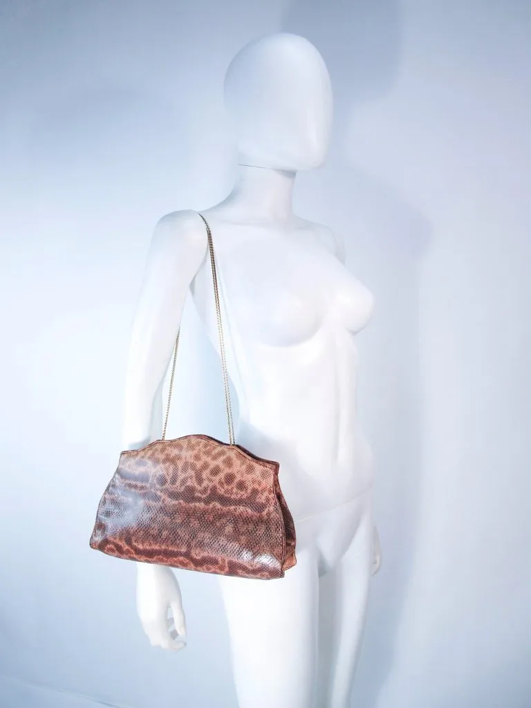 JUDITH LEIBER Nude to Brown Ombre Lizard Skin Purse Gold Straps