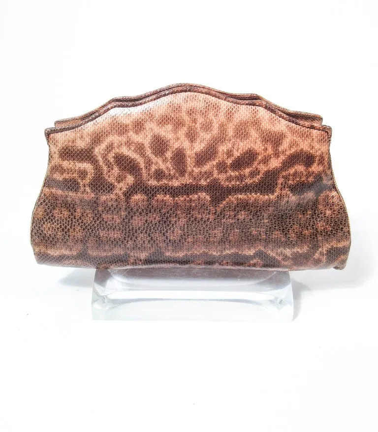 JUDITH LEIBER Nude to Brown Ombre Lizard Skin Purse Gold Straps