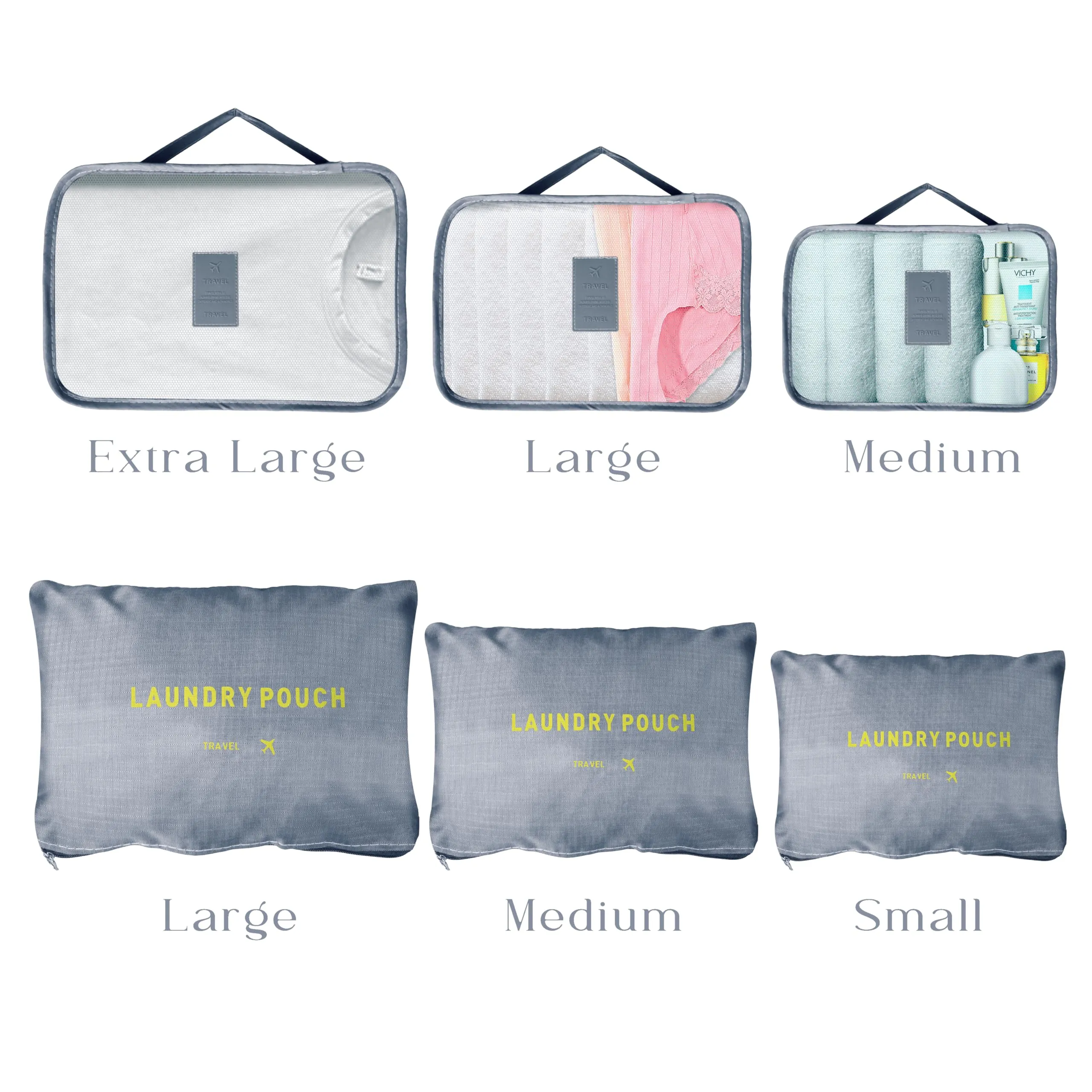 Kuber Industries 30 Pcs Travel Luggage Bag | Toiletry Bag for Jewellery-Watches-Bracelets | Multi-Purpose Storage Bag with Handle | Travel Utility Storage Pouches | LYN16-GRY | Grey | Pack of 5