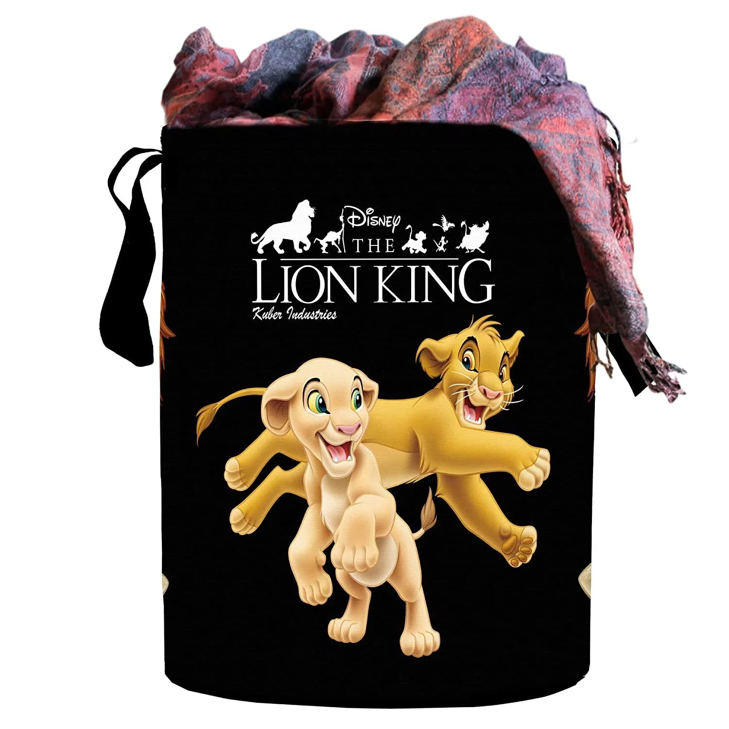 Kuber Industries Disney Lion King Print Non Woven Fabric Foldable Laundry Basket, Toy Storage Basket, Cloth Storage Basket with Handles,45 LTR (Black)