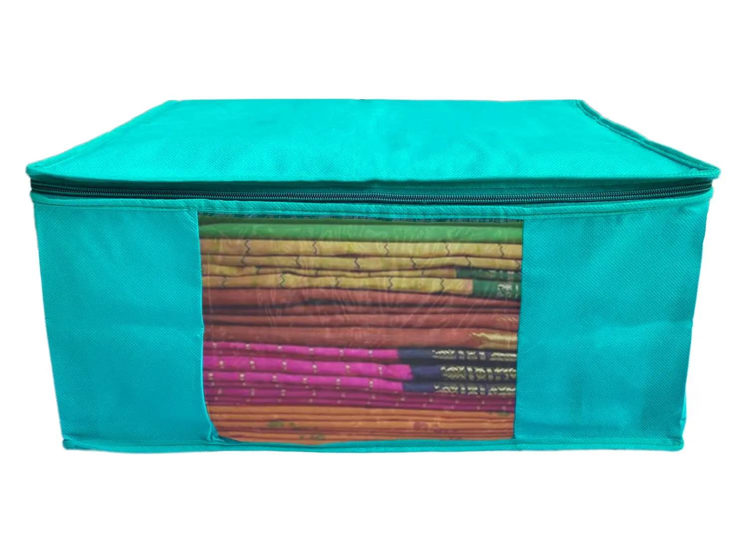 Kuber Industries Multiuses Non-Woven Saree Covers/Clothes Storage Bag/Wardrobe Organizer- Pack of 4 (Blue)