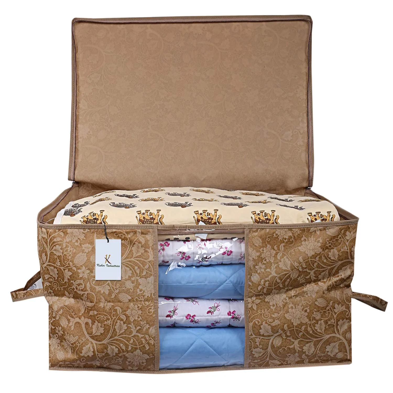 Kuber Industries Rectangular Underbed Storage Bag, Storage Organizer, Blanket Cover Set of 2 (Beige, Non-woven)