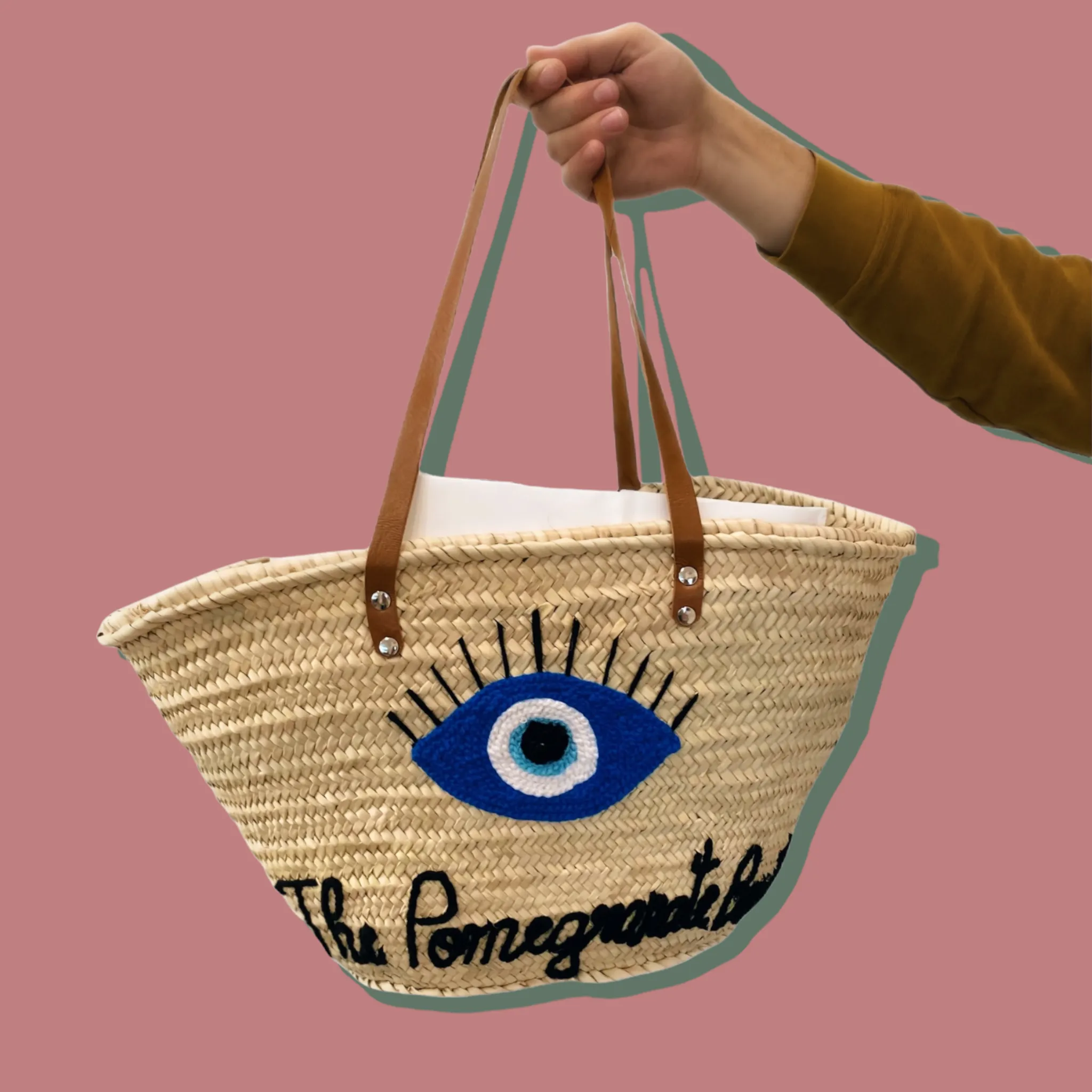 Large Straw bag with Evil Eye TPB