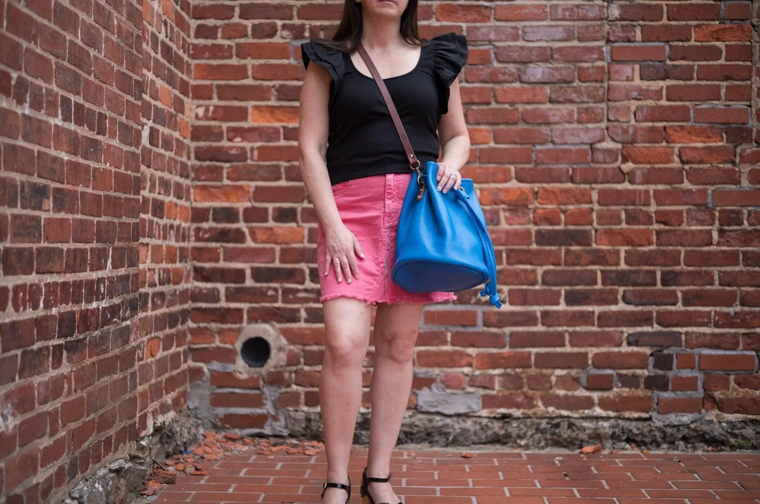 LEATHER BUCKET BAG - LARGE - OCEAN BLUE - IN STOCK