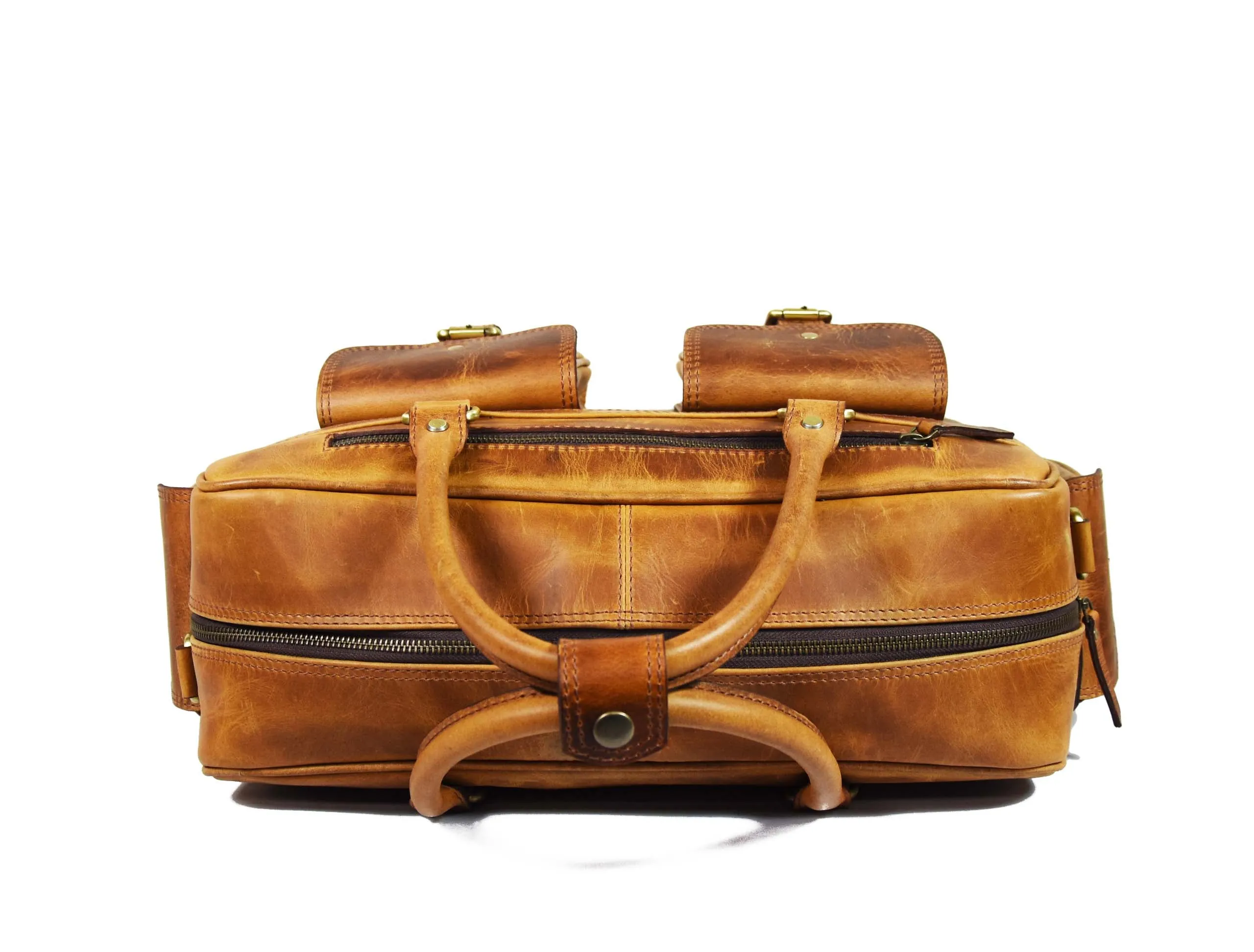 Leather Portfolio Bag - Caramel Brown