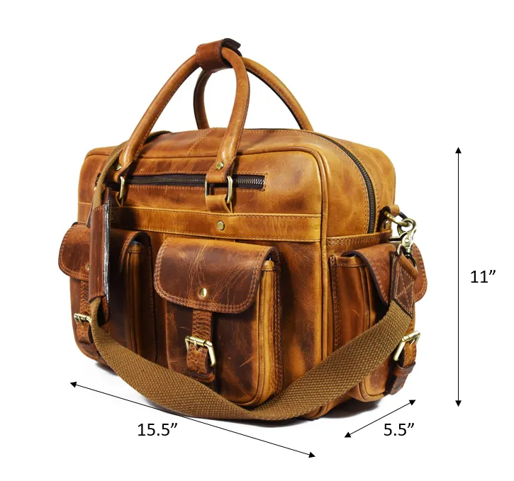 Leather Portfolio Bag - Caramel Brown