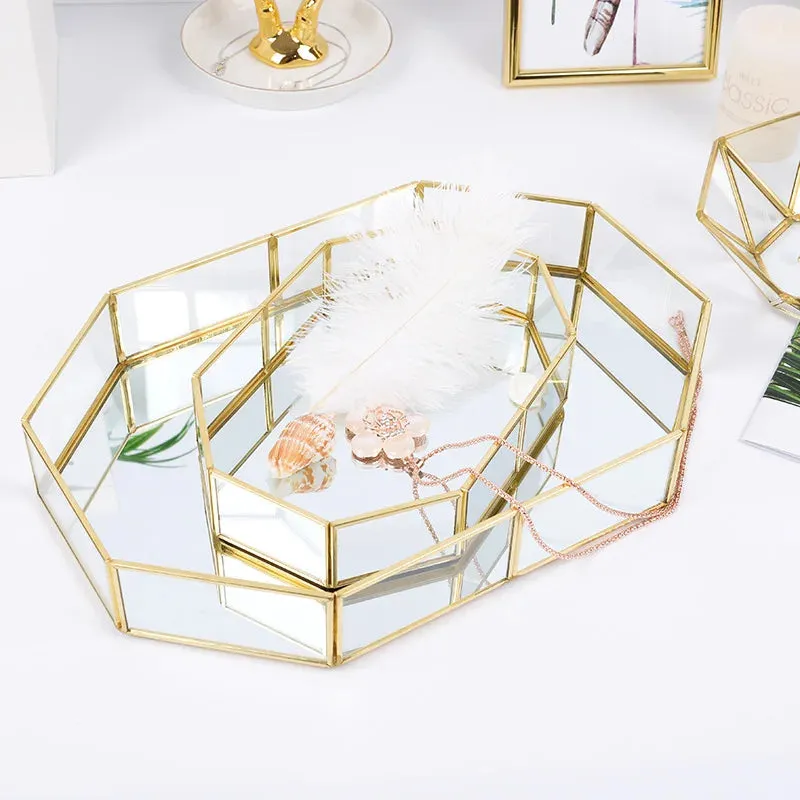 Light Luxury Glass Storage Box Jewelry Cosmetics Desktop Storage Tabletop Earring Display Cosmetic Perfume Organizer Guest Tray