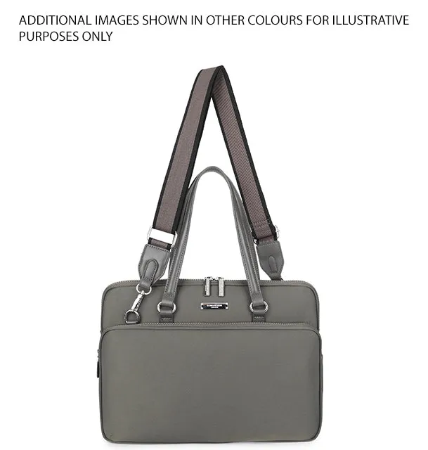 LIGHTWEIGHT OLIVE GREEN MULTI COMPARTMENT LAPTOP HANDBAG WITH LONG SHOULDER STRAP