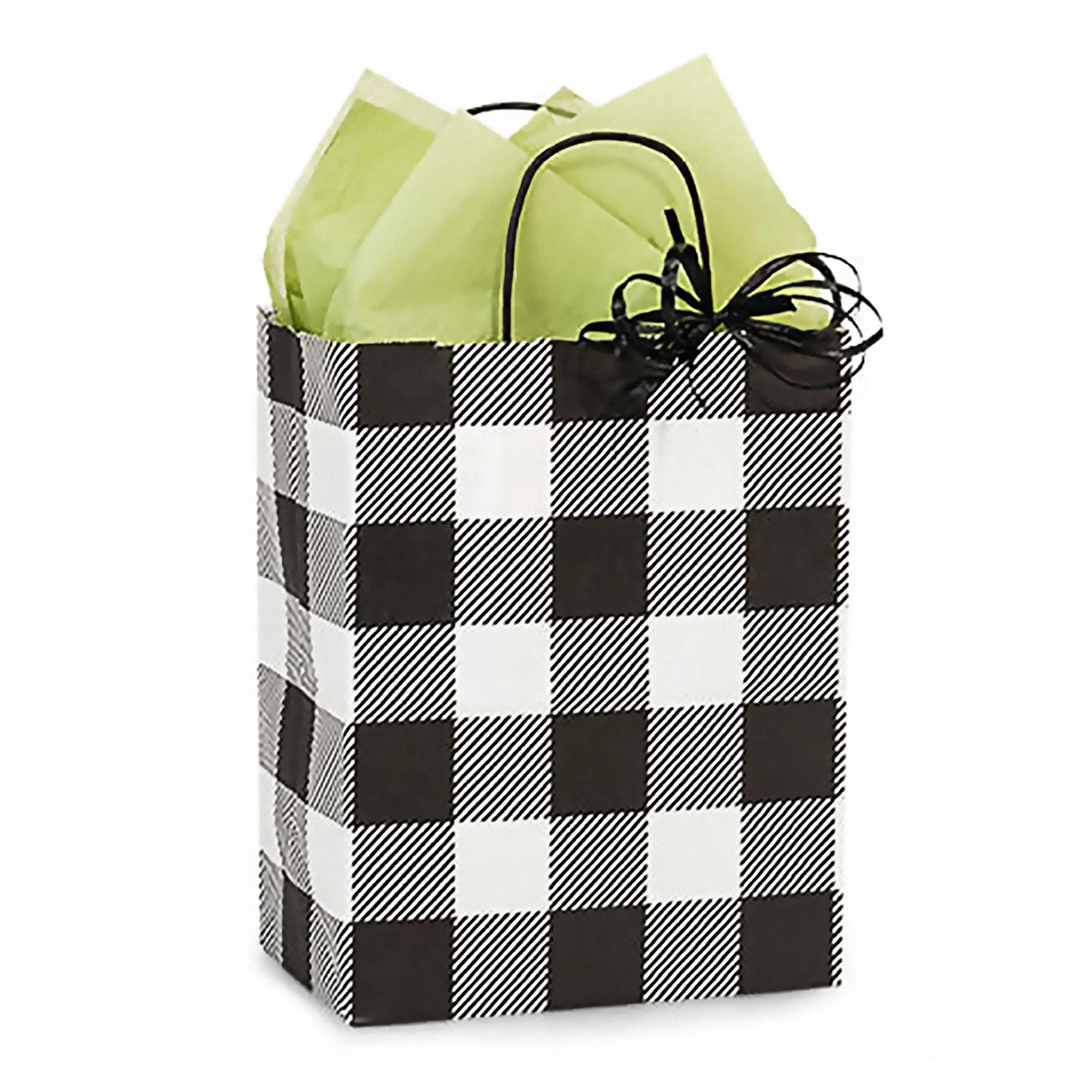 Live It Up! Party Supplies Black & White Buffalo Plaid Fall and Christmas Holiday Paper Gift Bags, Medium Size 8x4.75x10.25 (12 Pack)