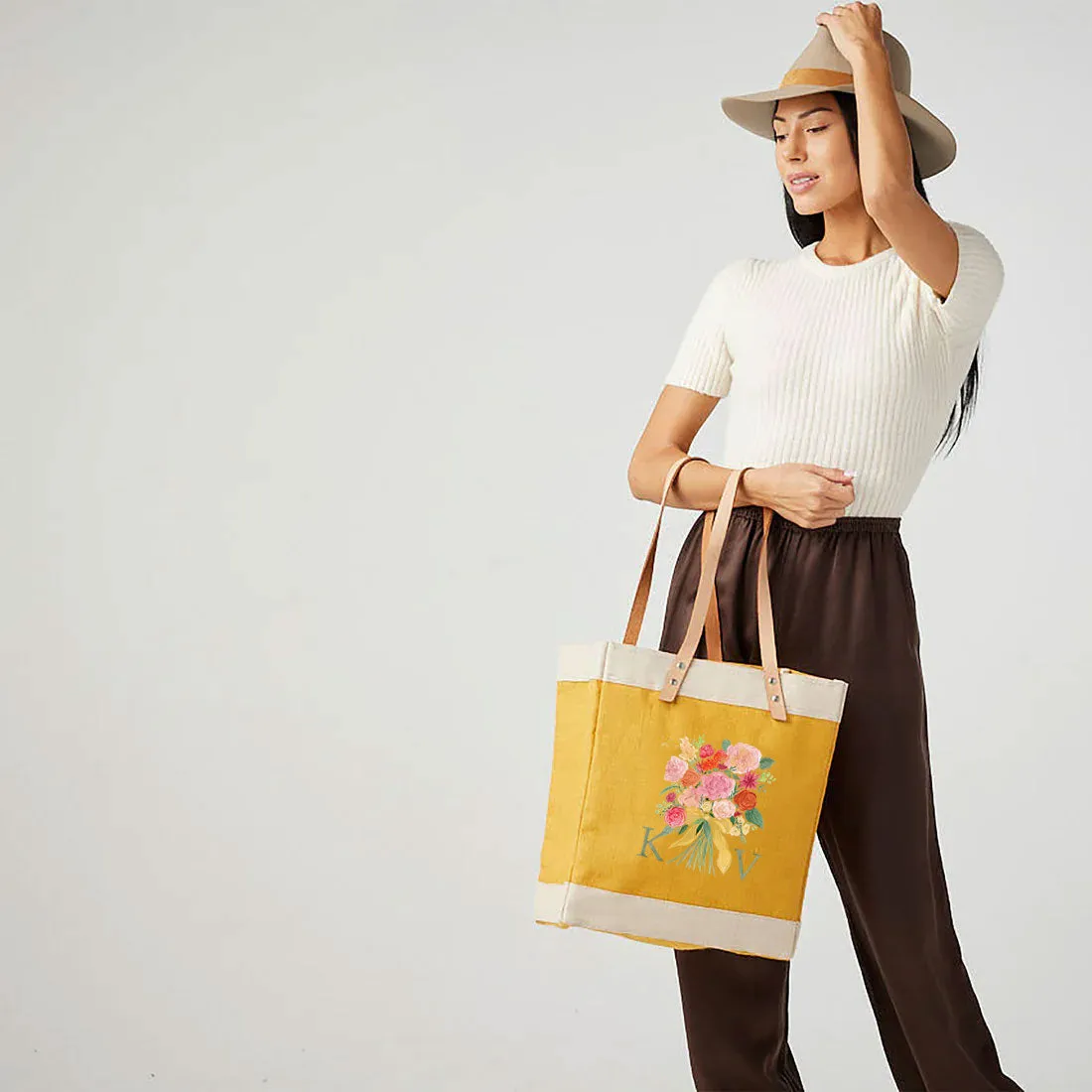 Market Tote in Gold Bouquet by Amy Logsdon