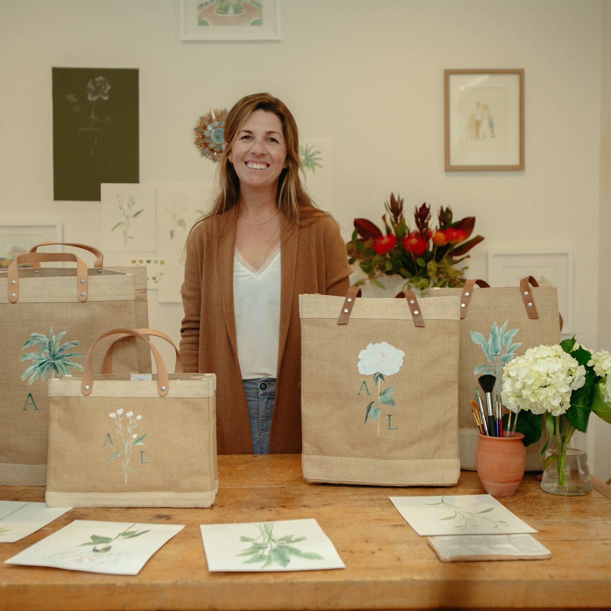 Market Tote in Gold Wildflower by Amy Logsdon