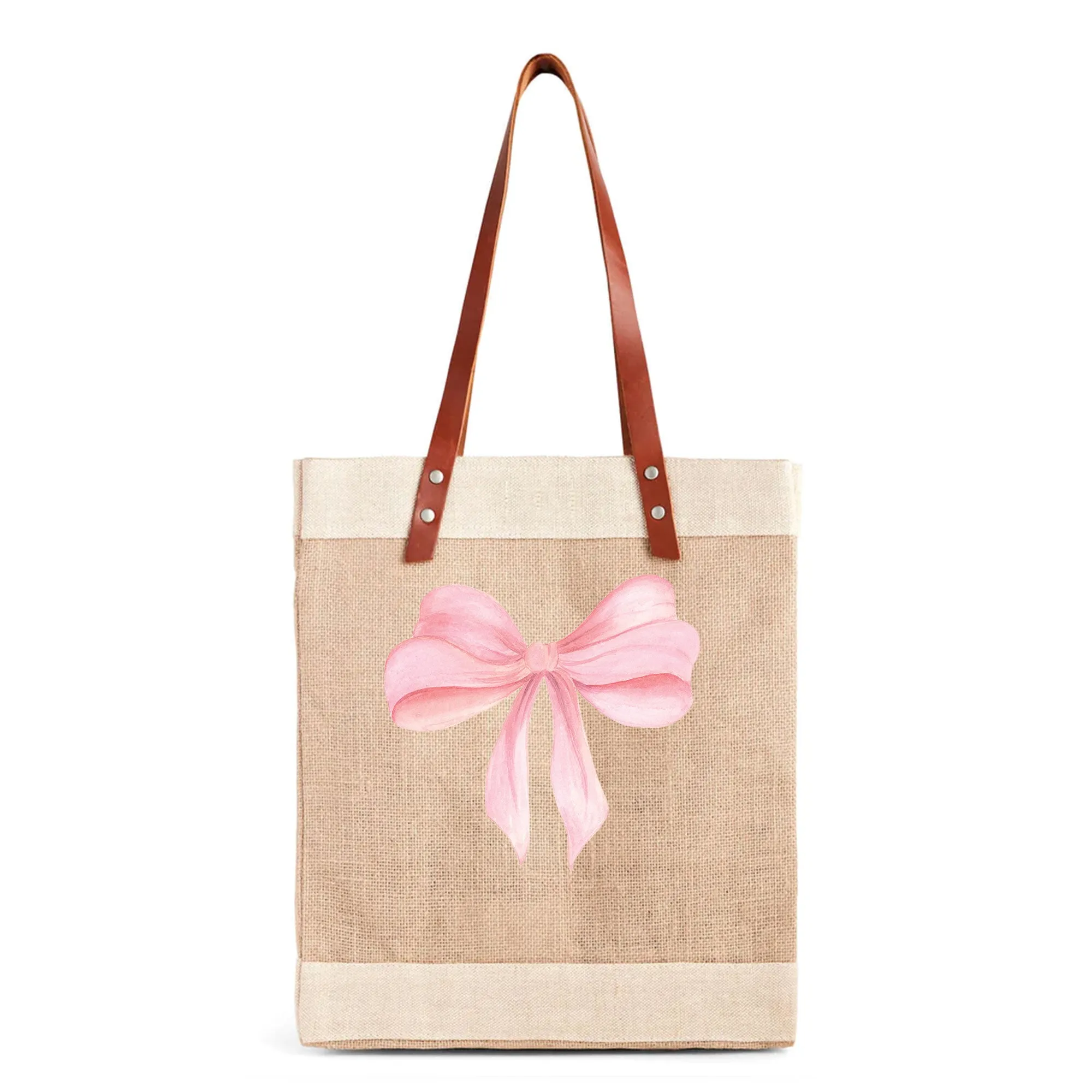 Market Tote in Natural with Rose Bow by Amy Logsdon