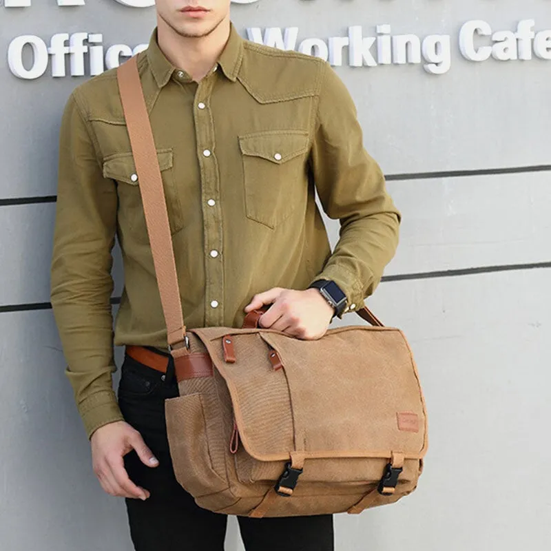 Men Vintage Large Capacity Waterproof Canvas Casual Crossbody Bag Shoulder Travel