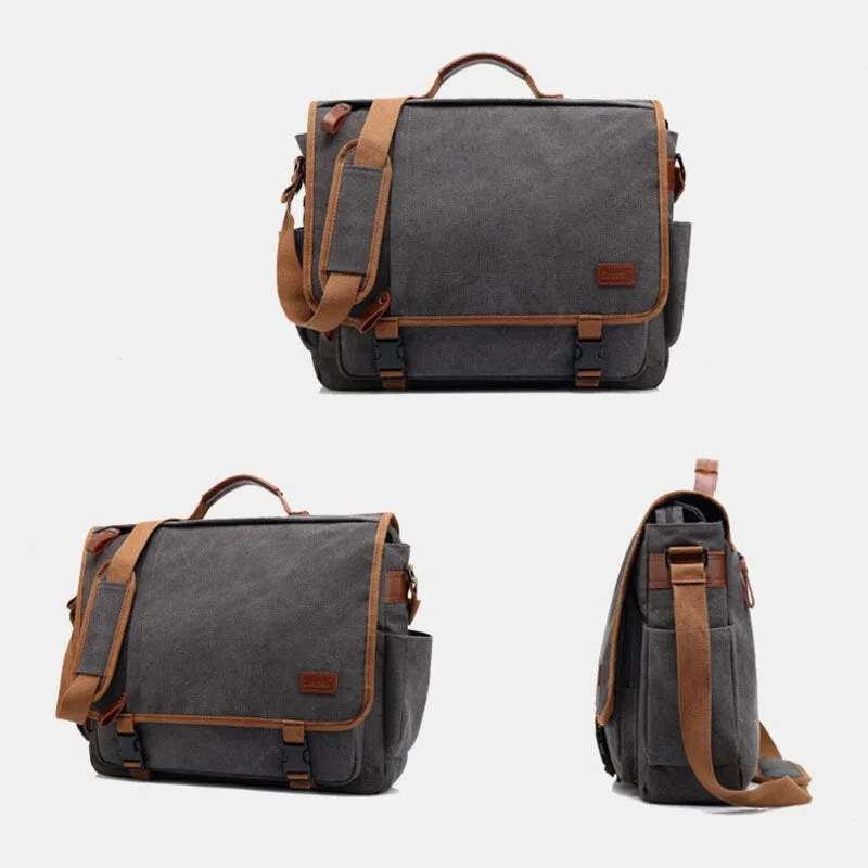 Men Vintage Large Capacity Waterproof Canvas Casual Crossbody Bag Shoulder Travel