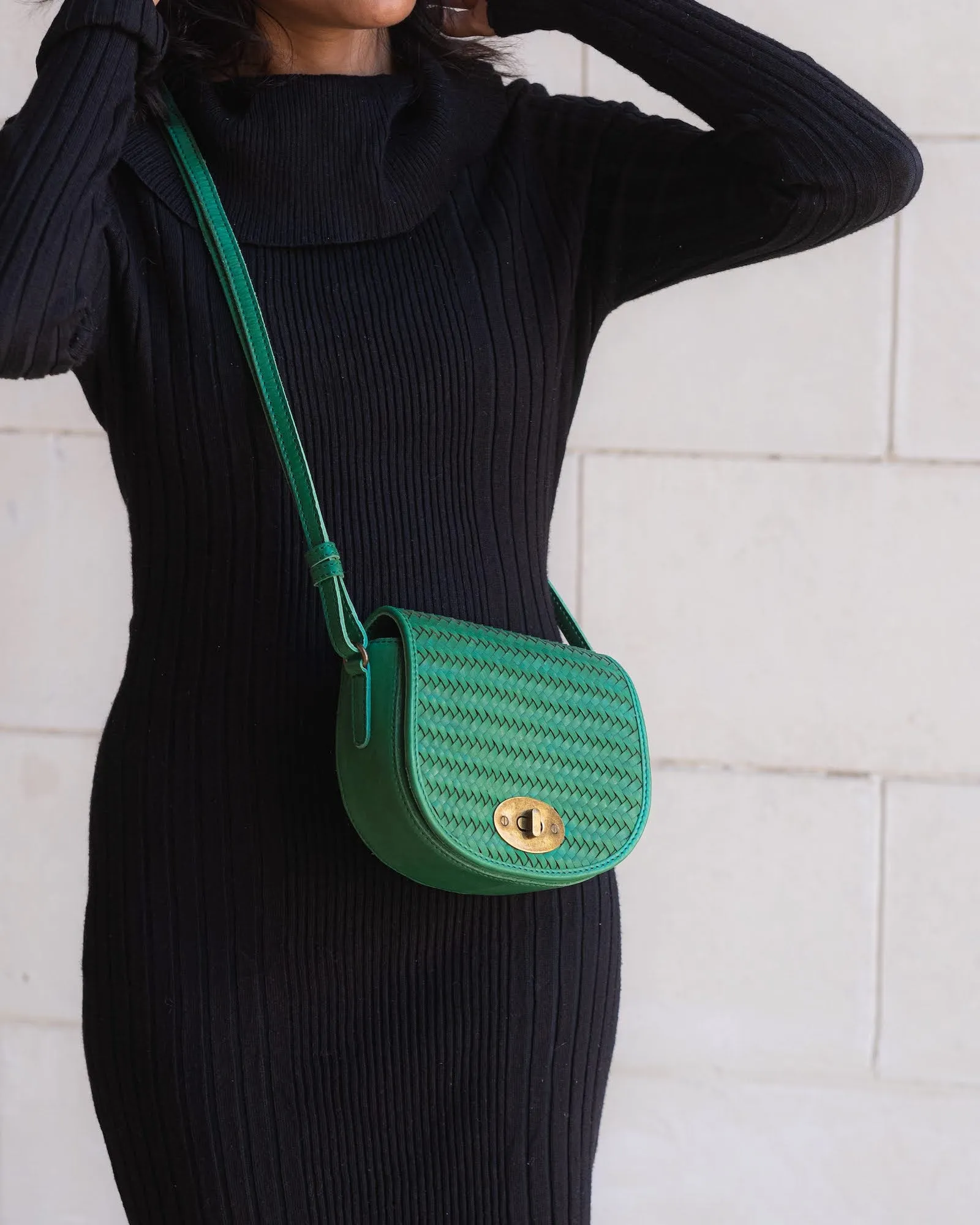 Milan Halfmoon Woven Bag | Green