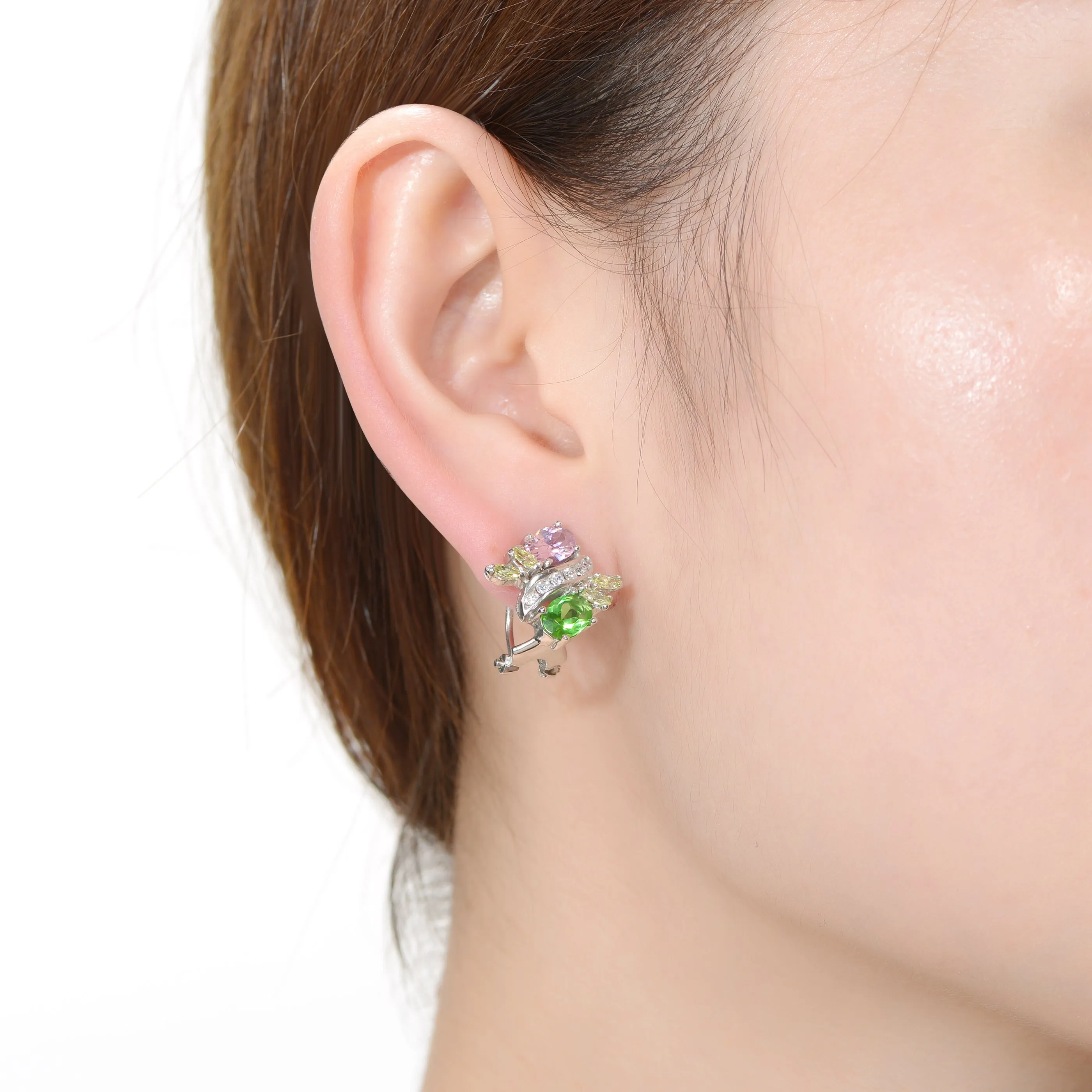 Monique White Gold Plated Pink And Green Earrings