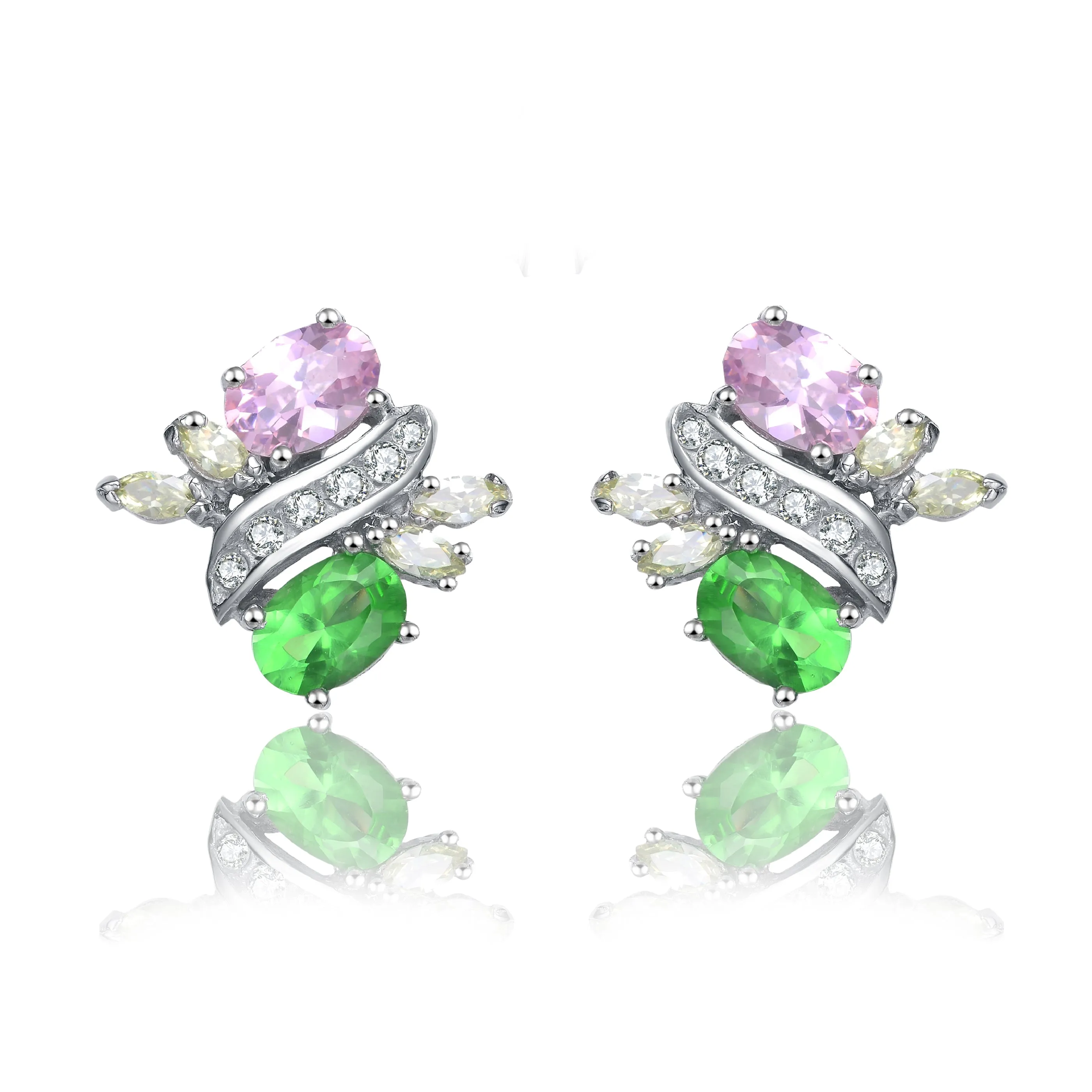 Monique White Gold Plated Pink And Green Earrings