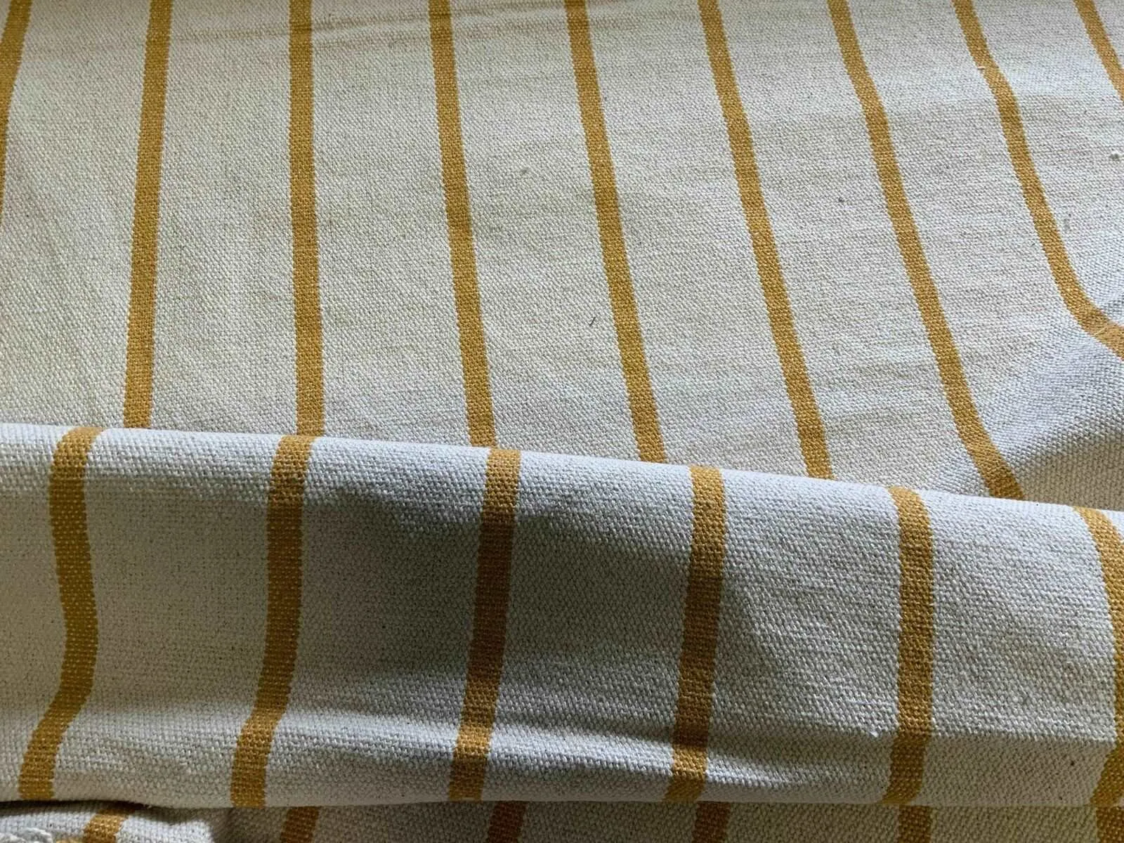 MUSTARD YELLOW STRIPE - Heavy Hopsack Furnishing / Upholstery Fabric -  Stripey Furnishing / Bag Fabric