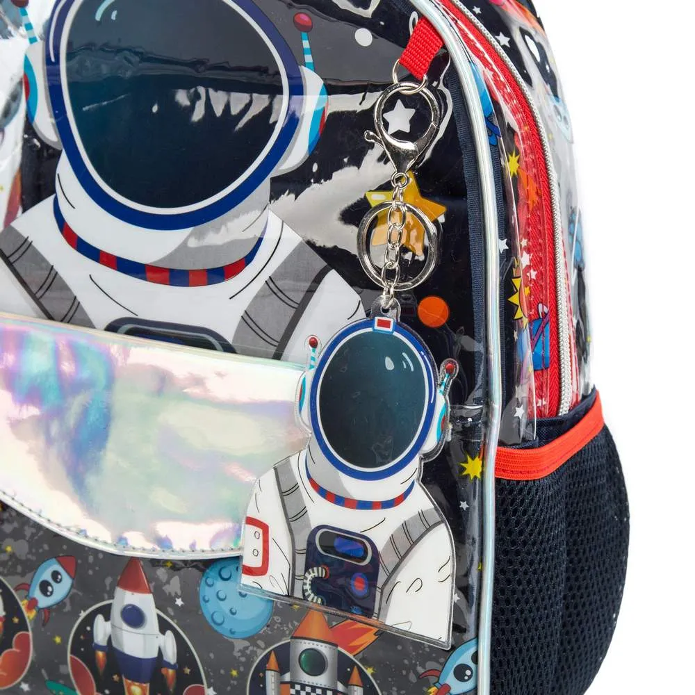 (NET) Astronaut Backpack 13 inch Transparent Toddlers Backpack See Through Preschool Bag with Lunch Bag and Pencil Case / 131012-3