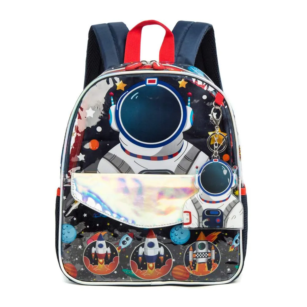 (NET) Astronaut Backpack 13 inch Transparent Toddlers Backpack See Through Preschool Bag with Lunch Bag and Pencil Case / 131012-3