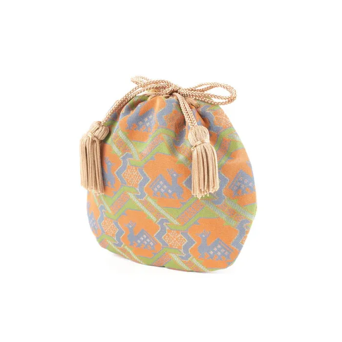 Nishijin-ori Small Drawstring Bag - Deer -,  Made in Kyoto, Japan,  Japanese traditional craft purse